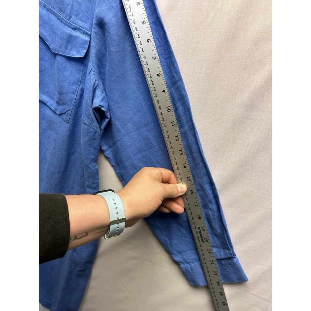 NWT J Jill XL Love Linen Blue Ginger Shirt Dress w/ Pockets Casual Lightweight - Picture 5 of 8